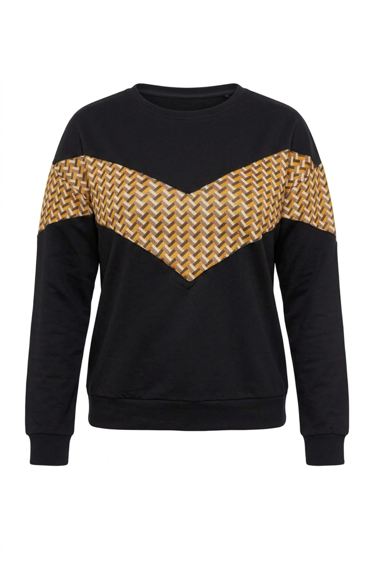 Renkte Bisiklet Yaka Uzun Kollu Desenli Sweatshirt